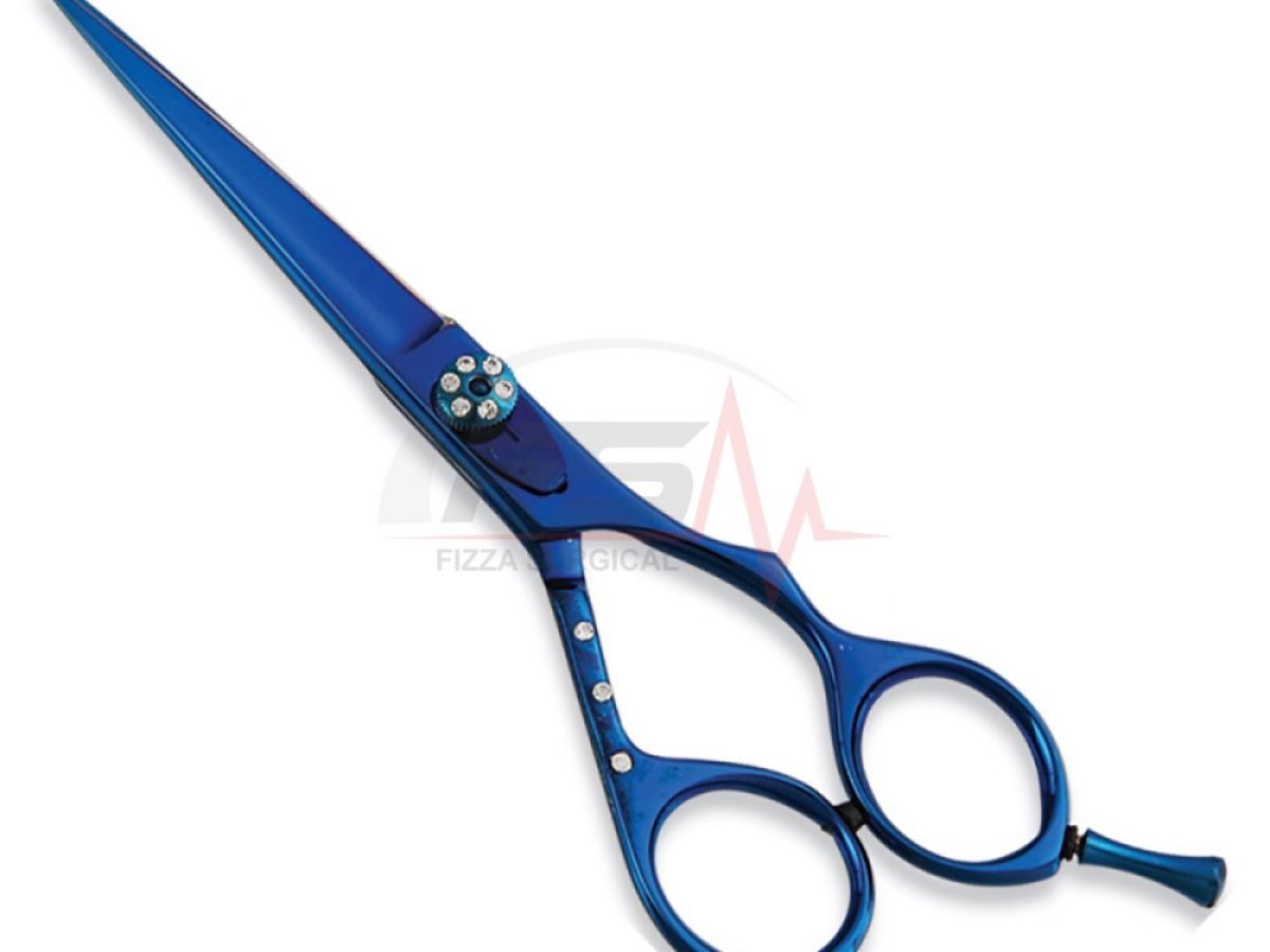 Titanium Coated Hair Scissors — Blue with Pearl Inlay 1 Blue With White Pearls Titanium Coated Hair Scissors