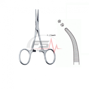 Micro-Mosquito Kocher Hemostatic Forceps 1x2 Teeth Curved 1 Micro Mosquito Kocher 1 x 2 teeth Hemostatic Forceps Curved