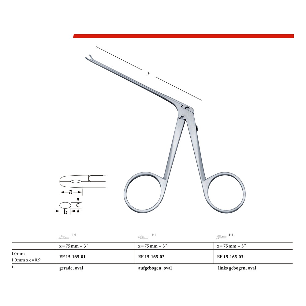 a = 4.0mm b = 1.0mm x c = 0.9, curved upwards, oval 75mm (4 mm) 1 EF 15-165-01