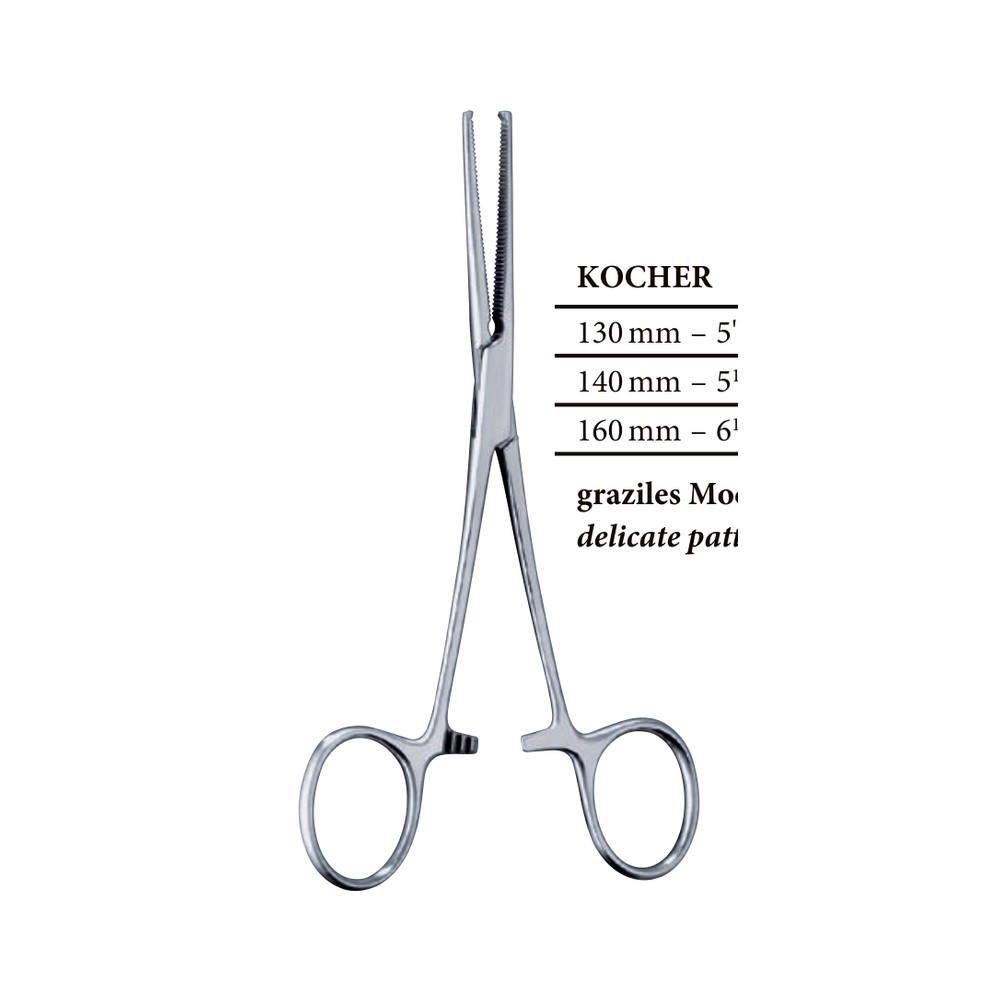 Kocher Hemostatic Forceps — Delicate Pattern, 140 mm (14 cm) 1 Kocher Hemostatic Forceps — Delicate Pattern, 140 mm (14 cm)