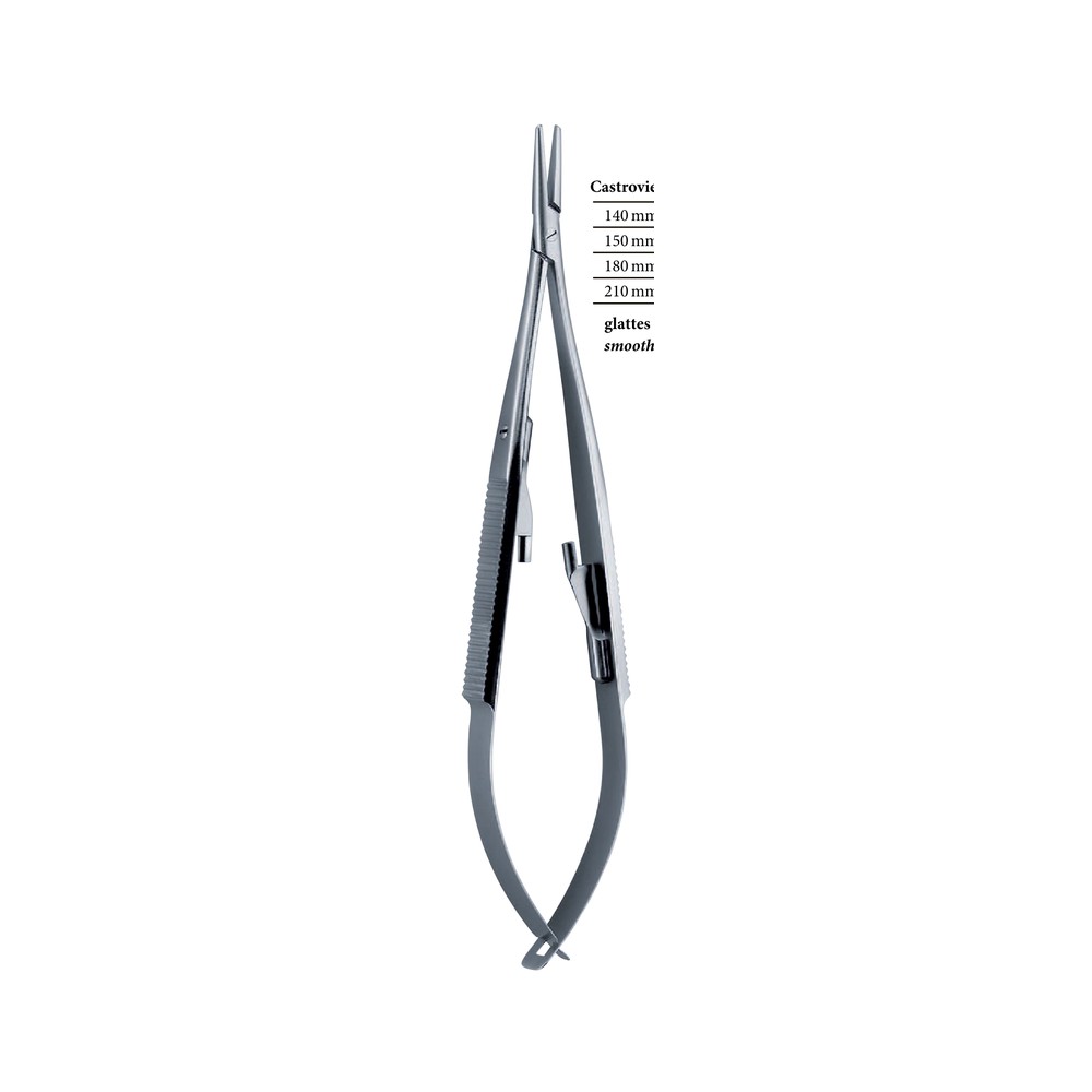 Castroviejo-Jacobson Micro Needle Holder — Smooth Jaws, Straight, With Ratchet, 20 cm (20.0 cm) 1 Castroviejo-Jacobson Micro Needle Holder — Smooth Jaws, Straight, With Ratchet, 20 cm (20.0 cm)