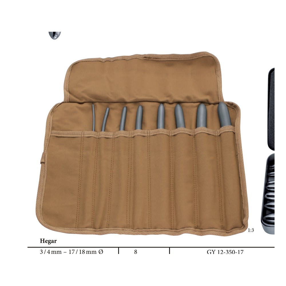 Hegar 8 Pieces per set, set in canvas roll, 3 / 4mm – 17 / 18mm Uterine sounds 1 Hegar 8 Pieces per set, set in canvas roll, 3 / 4mm – 17 / 18mm Uterine sounds