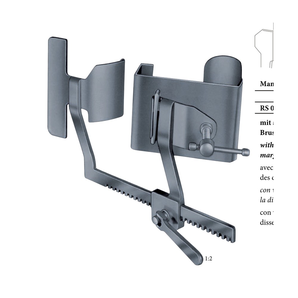 Mammaria-Spreizer with detachable tilting IMA-blade and set-screw to lift the sternal margin for the dissection of the IMA, stainless steel Thoracic and I.M.A. retractor 1 Mammaria-Spreizer with detachable tilting IMA-blade and set-screw to lift the sternal margin for the dissection of the IMA, stainless steel Thoracic and I.M.A. retractor